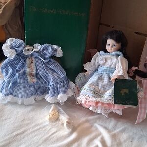 Blue Gingham Plastic Doll with Lace Dress